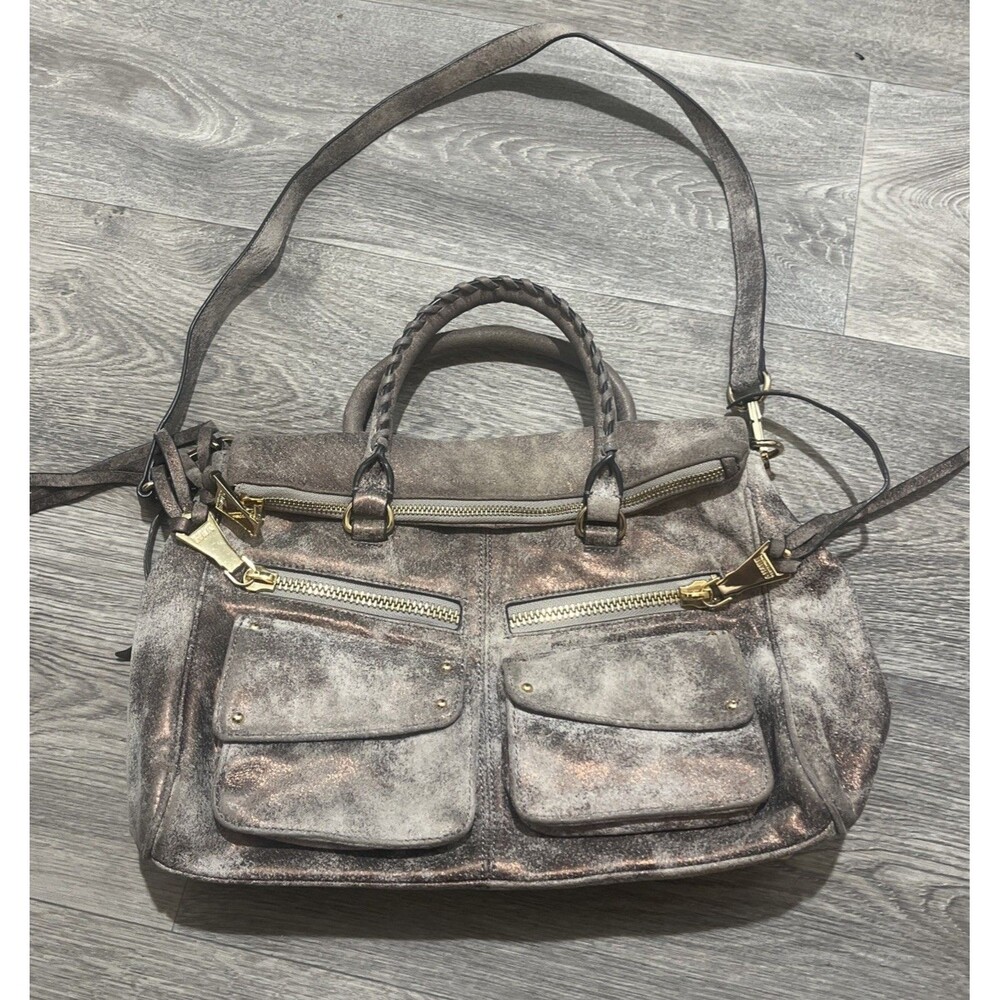 Aimee Kestenberg Soho Leather Gold Pink  Metallic Distressed Bag, Satchel